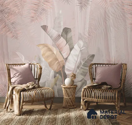 Pallav, A Champagne Pink Colors Tropical Wallpaper Indrani Series Handmade Tropical Design (Customised Size Wallpaper )